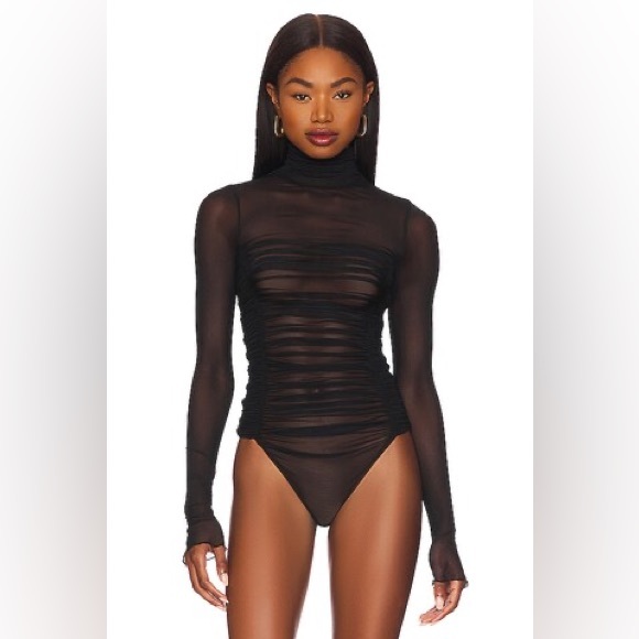 Free People Under It All Black Sheer Long Sleeve Bodysuit XL $58 - Picture 2 of 11
